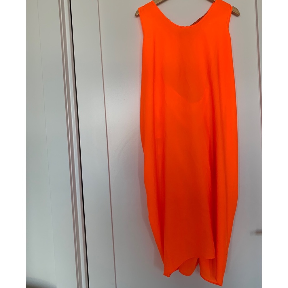Bright orange dress with lace racer back detail